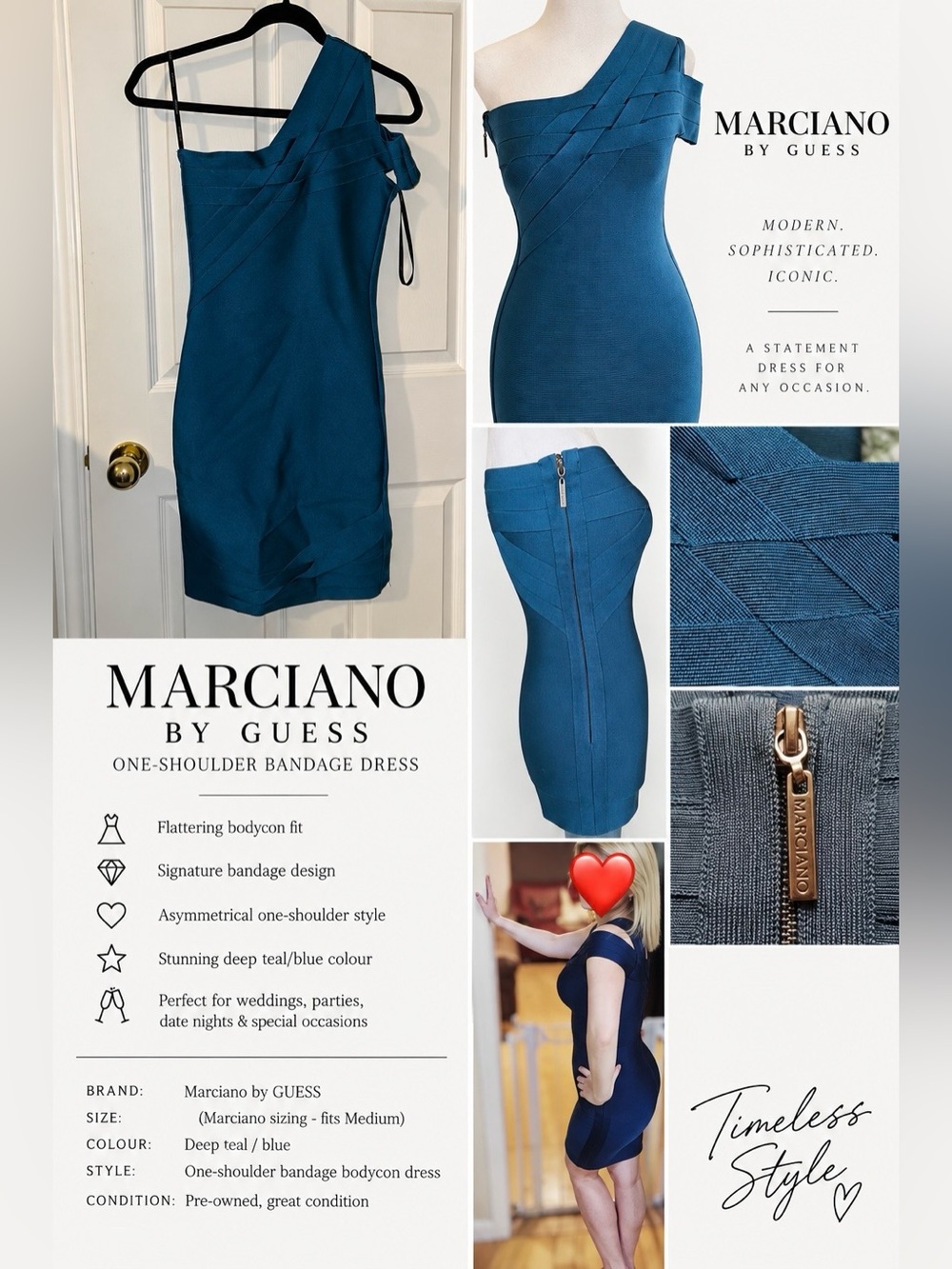 Marciano Teal One-Shoulder Bandage Bodycon Dress – Size Medium